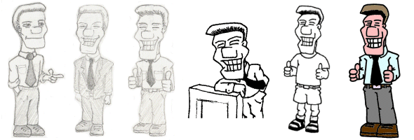 Edgar as he 'evolved'. Note the transition from pencil to ink - far easier to work with and much clearer when scanned.