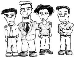 The first 'official' drawing of the characters as they began. Although the drawing is crude, the essence of the characters is already noticeable.