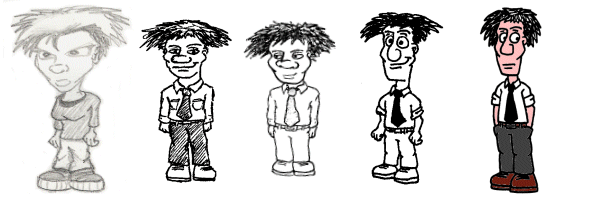 Sherman's development again highlights the problem of working with pencil compared to ink. Reproducing a shaded pencil drawing in black in the actual book would have been impossible.